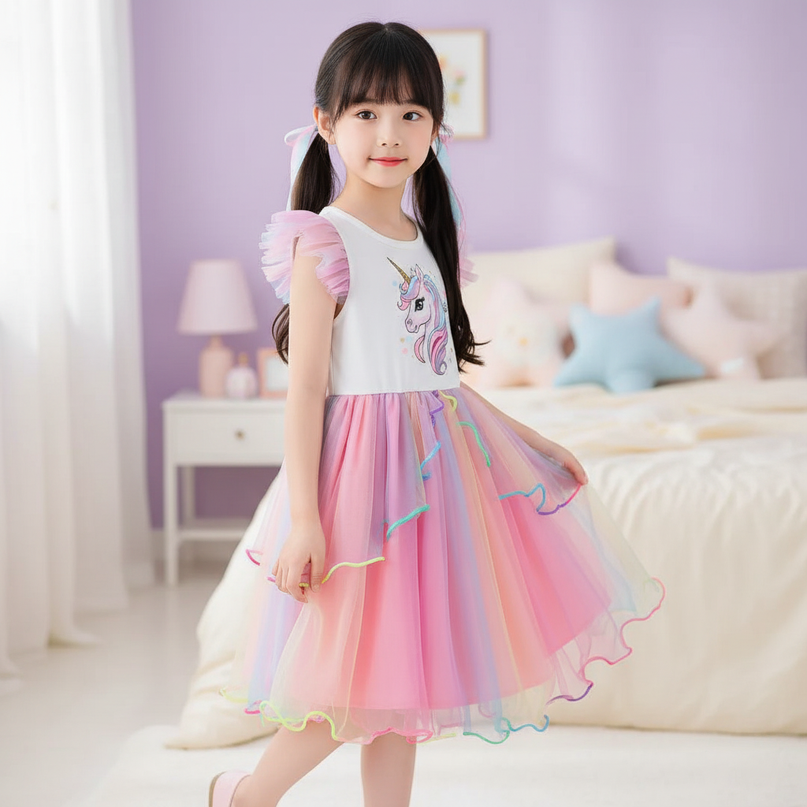 white unicorn tulle layered dress - three-quarter