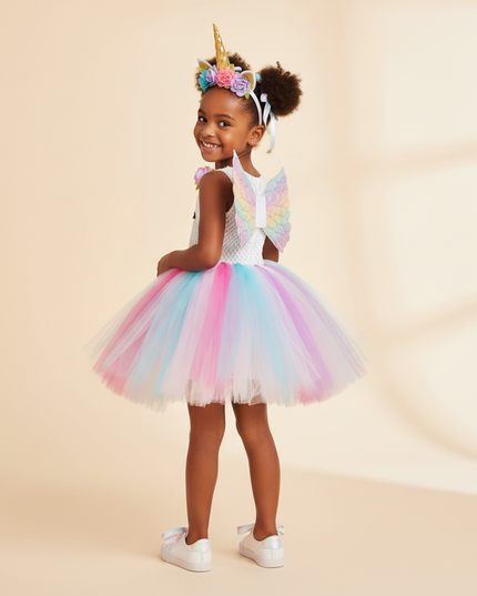 white unicorn tutu dress set girls - back