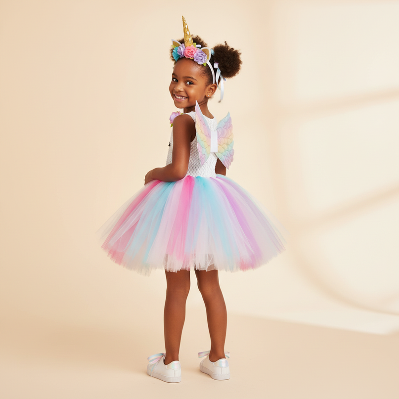 white unicorn tutu dress set girls - back