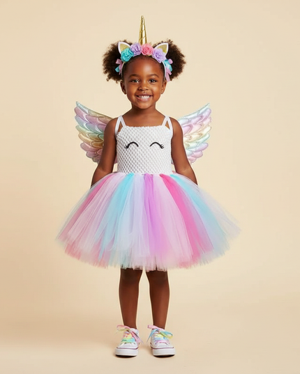 white unicorn tutu dress set girls - detail