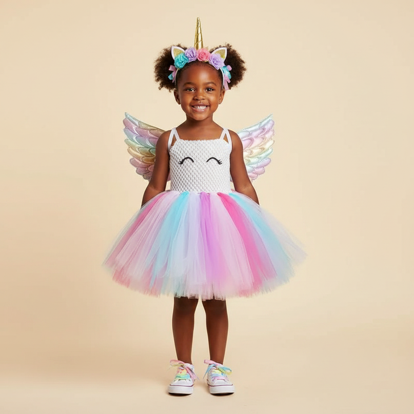 white unicorn tutu dress set girls - detail