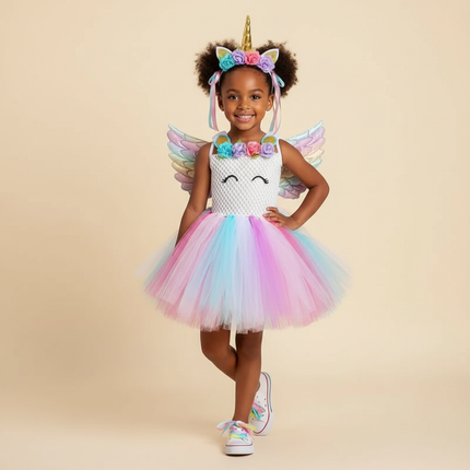 white unicorn tutu dress set girls - front