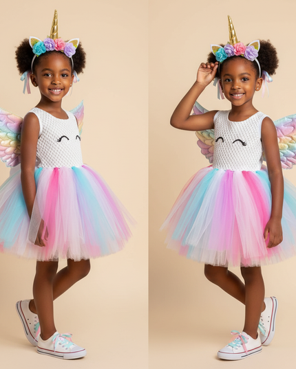 white unicorn tutu dress set girls - three-quarter
