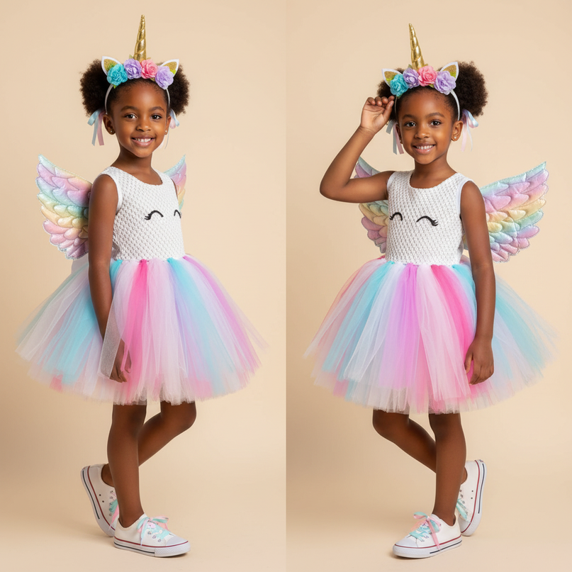 white unicorn tutu dress set girls - three-quarter