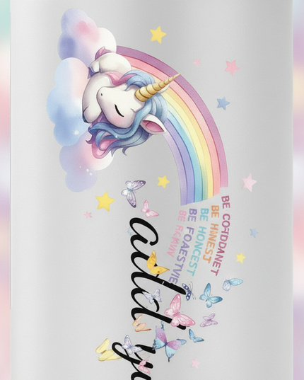 white unicorn water bottle - detail
