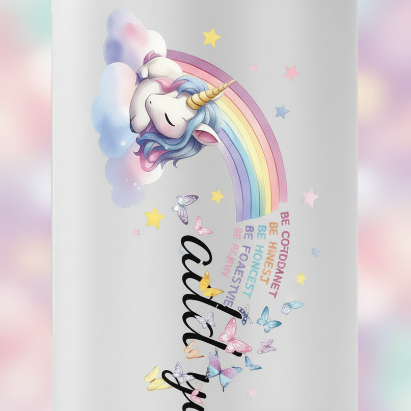 white unicorn water bottle - detail