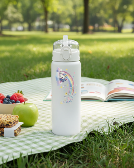 white unicorn water bottle - lifestyle
