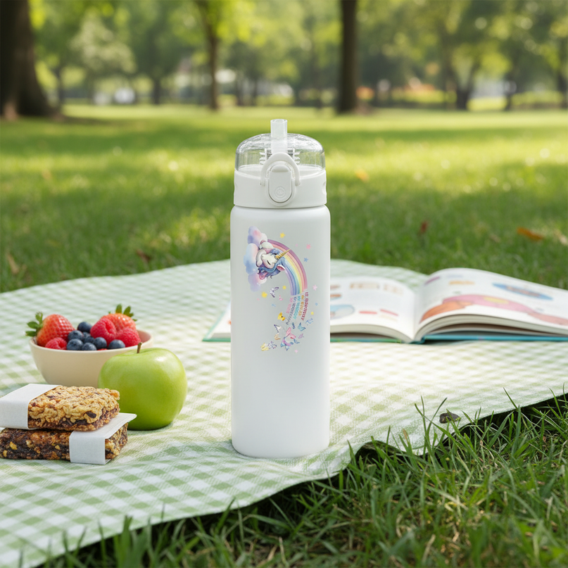 white unicorn water bottle - lifestyle