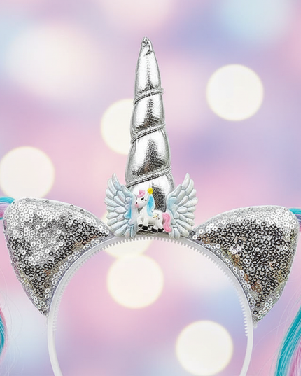 white unicorn wig headband - detail