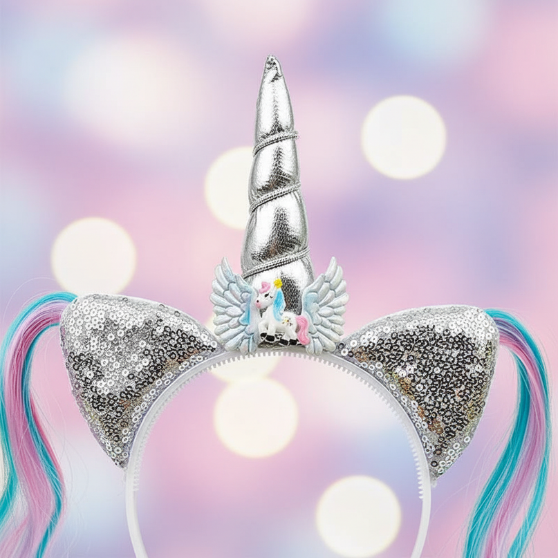 white unicorn wig headband - detail
