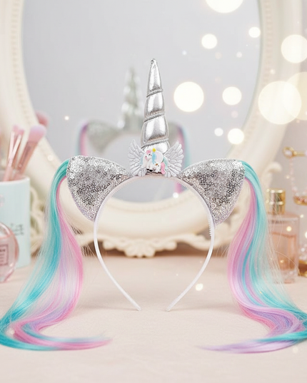 white unicorn wig headband - lifestyle