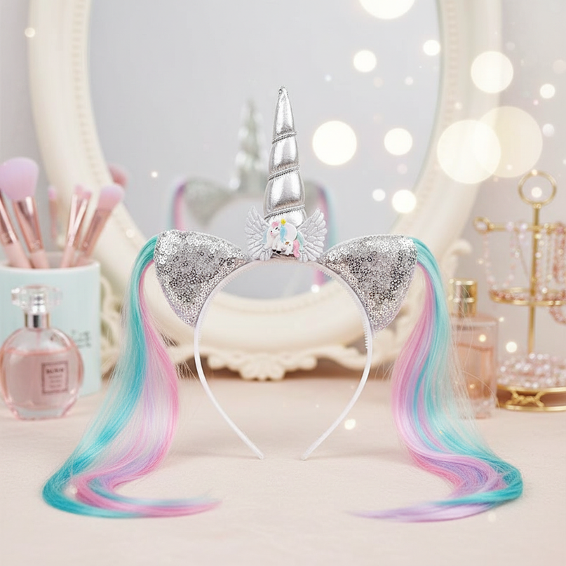 white unicorn wig headband - lifestyle