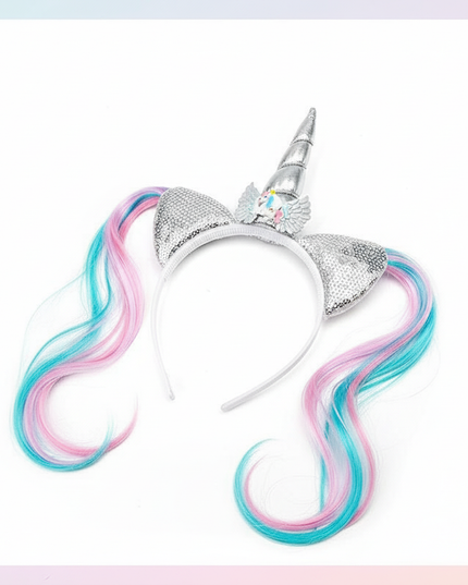 white unicorn wig headband - white-bg