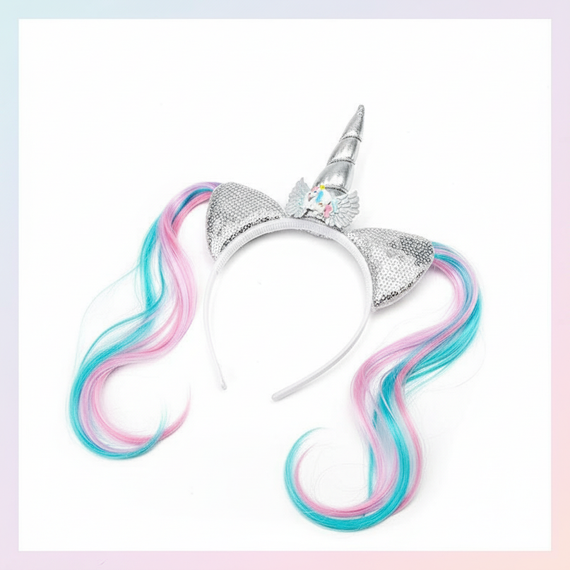 white unicorn wig headband - white-bg