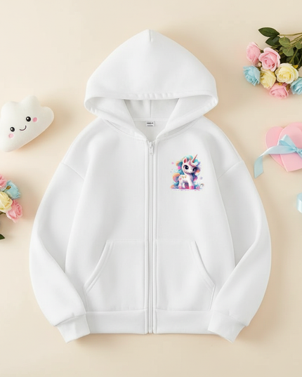 white unicorn zip hoodie - flat-lay