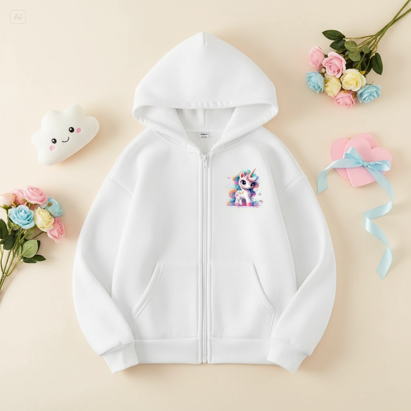 white unicorn zip hoodie - flat-lay