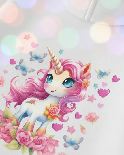 white unicorn zip hoodie girls - detail