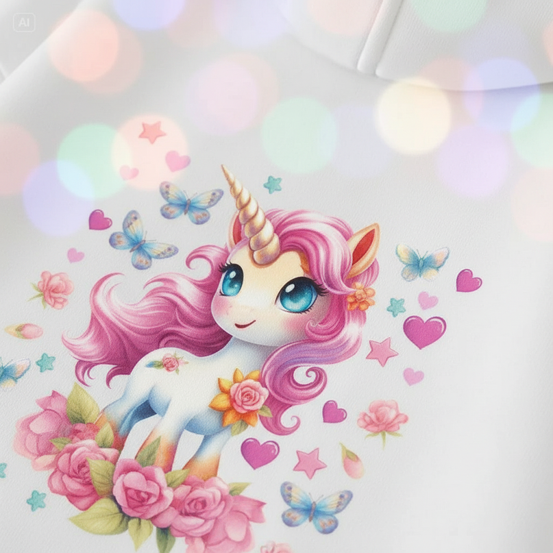 white unicorn zip hoodie girls - detail