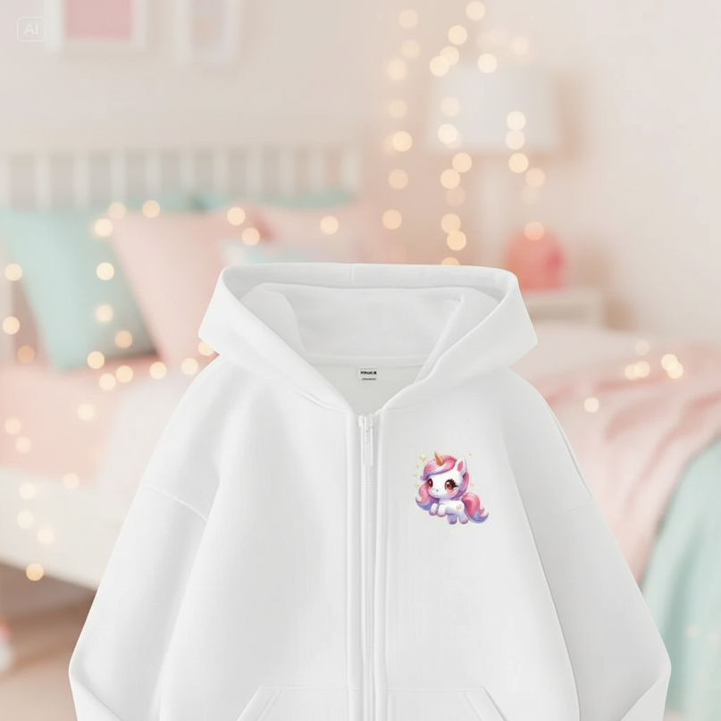 white unicorn zip hoodie girls - lifestyle