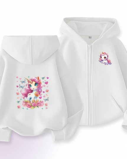 white unicorn zip hoodie girls - white-bg
