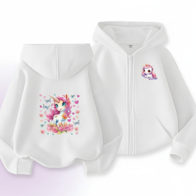 white unicorn zip hoodie girls - white-bg