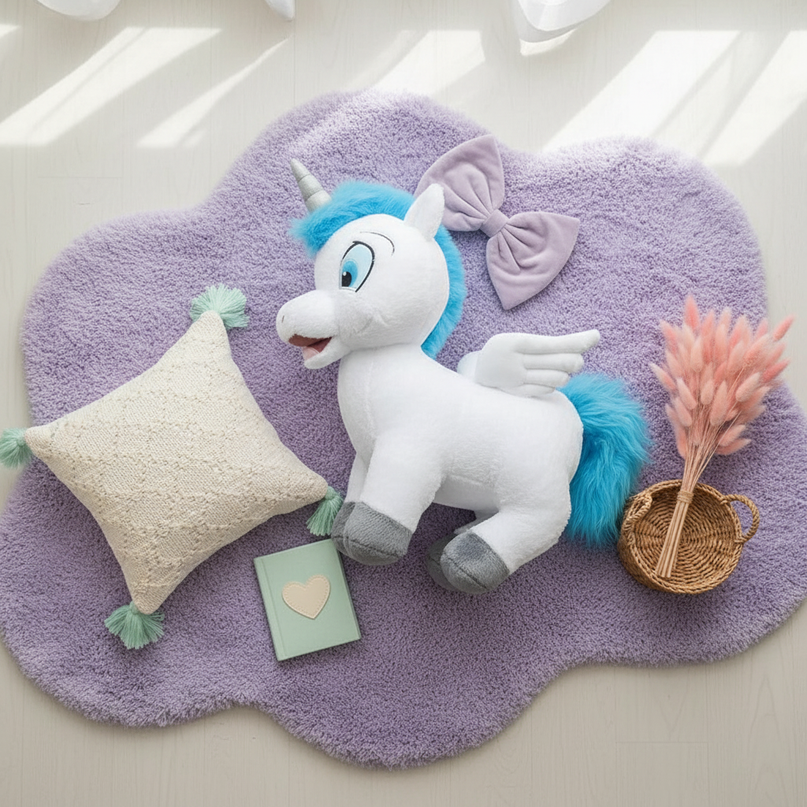 white winged unicorn plush doll - flat-lay