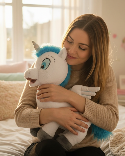 white winged unicorn plush doll - in-use