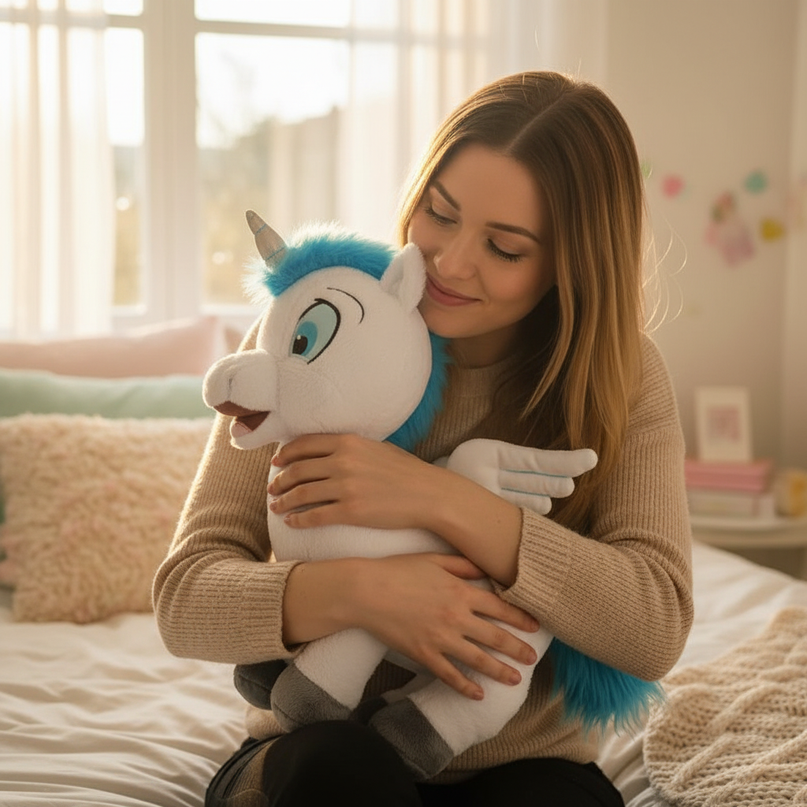 white winged unicorn plush doll - in-use