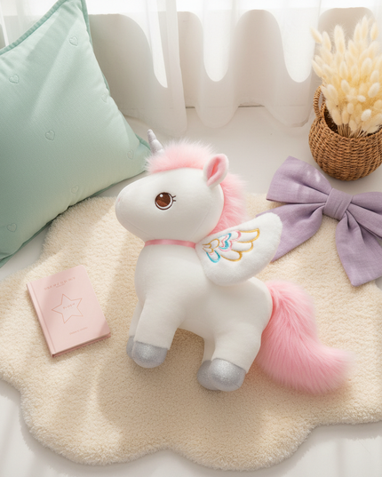 white winged unicorn plush - flat-lay