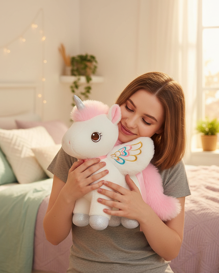 white winged unicorn plush - in-use