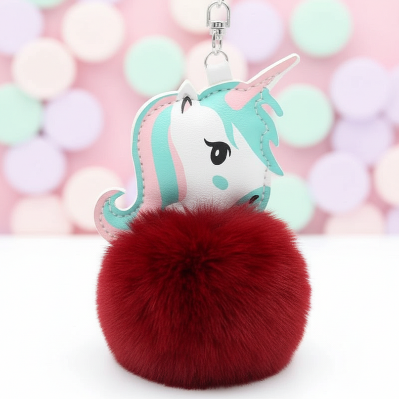 wine red unicorn keychain - detail