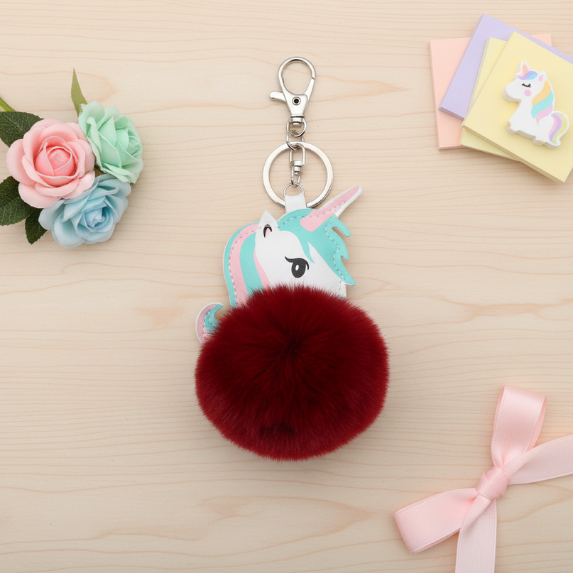 wine red unicorn keychain - flat-lay