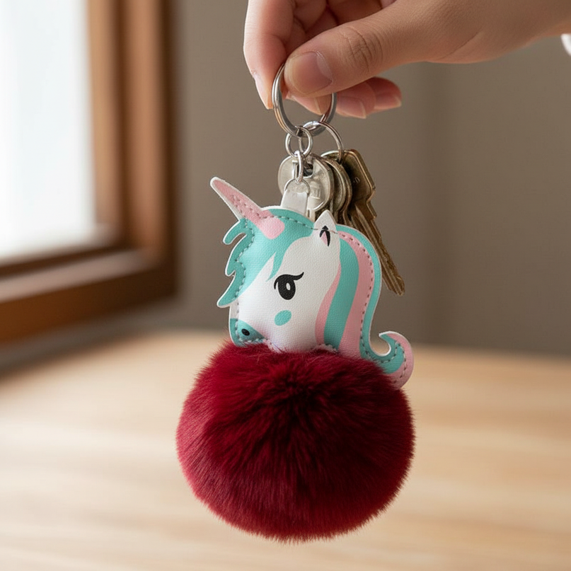 wine red unicorn keychain - in-use