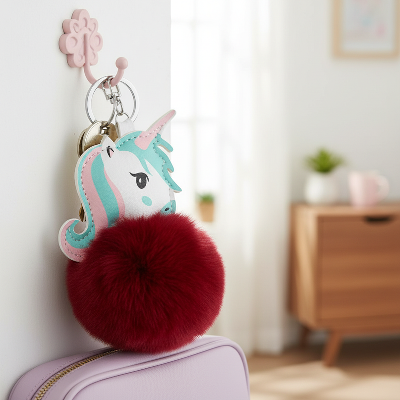 wine red unicorn keychain - lifestyle
