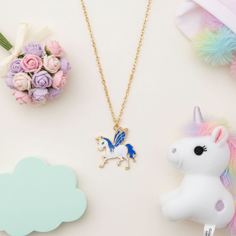 winged unicorn necklace - flat-lay