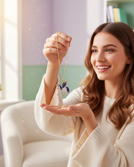 winged unicorn necklace - in-use