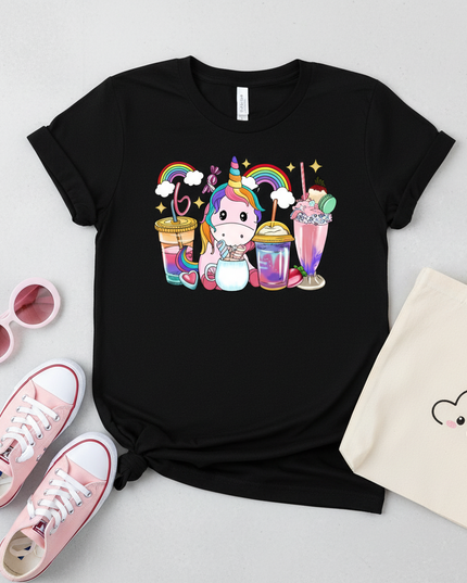 womens rainbow unicorn shirt - flat-lay