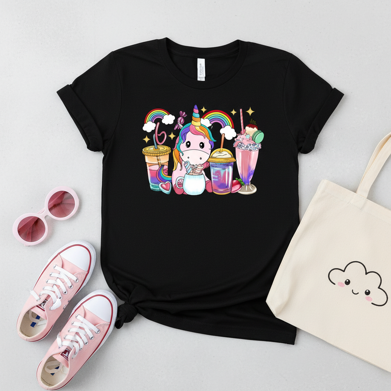 womens rainbow unicorn shirt - flat-lay