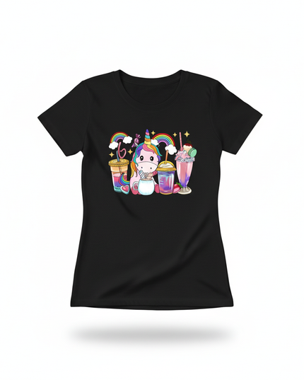 womens rainbow unicorn shirt - white-bg
