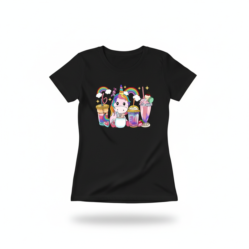womens rainbow unicorn shirt - white-bg