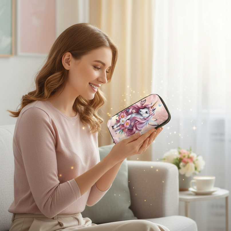 womens unicorn wallet - in-use