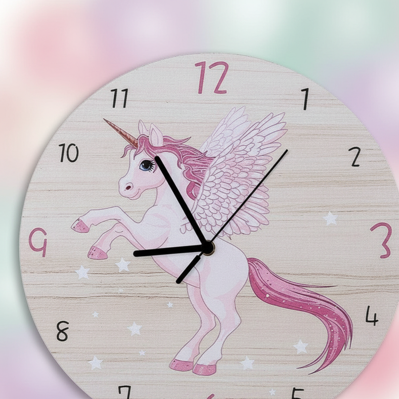 wooden alicorn clock - detail