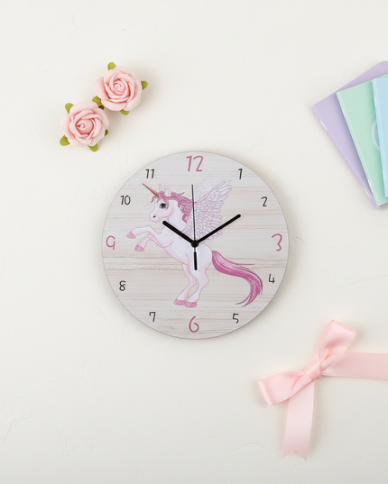 wooden alicorn clock - flat-lay