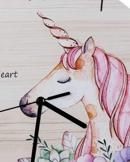 wooden unicorn clock - detail