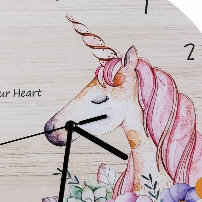 wooden unicorn clock - detail