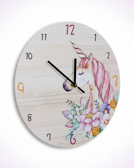 wooden unicorn clock - white-bg