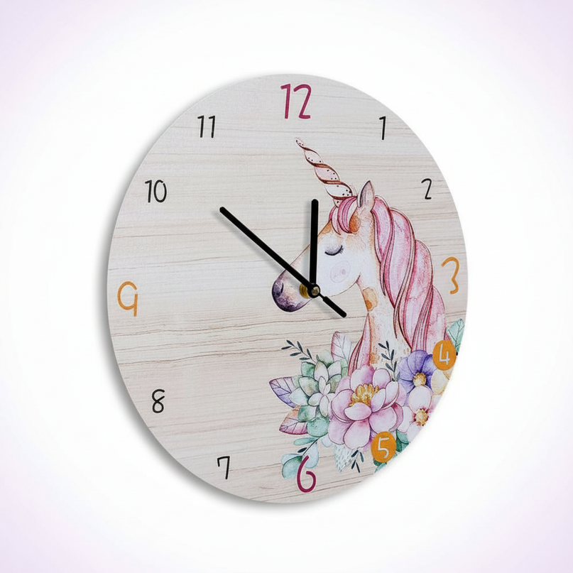wooden unicorn clock - white-bg