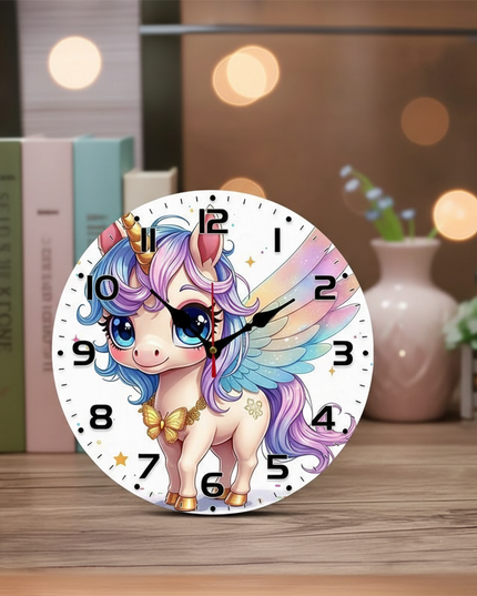 wooden unicorn wall clock - lifestyle