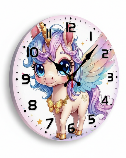 wooden unicorn wall clock - white-bg