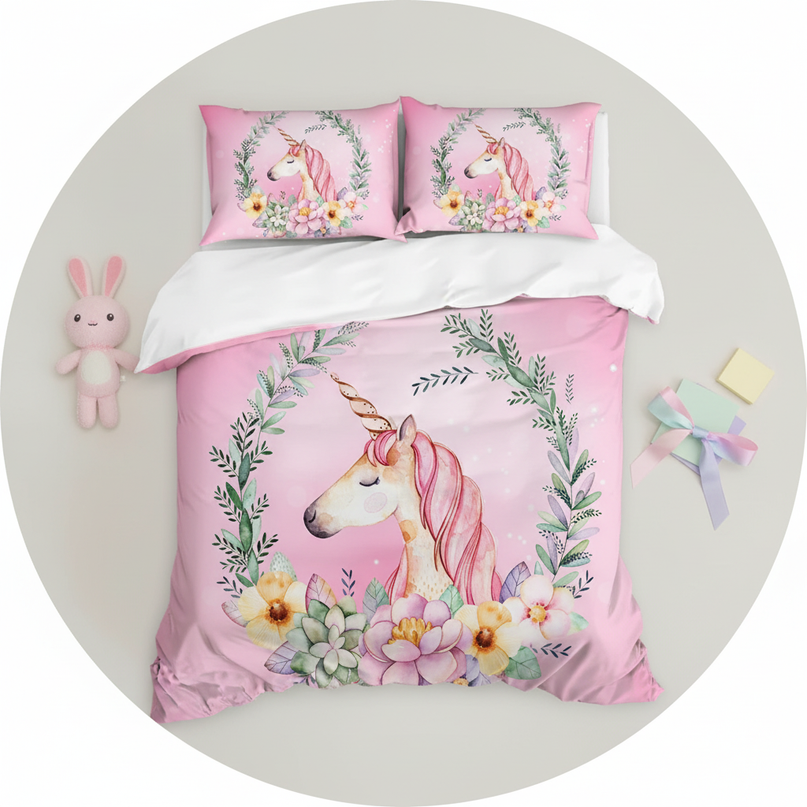 wreath succulent unicorn bedding - flat-lay
